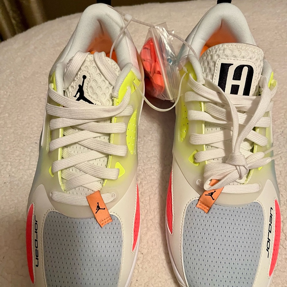Jordan Low-Top Sneakers in White, Neon Yellow & Coral